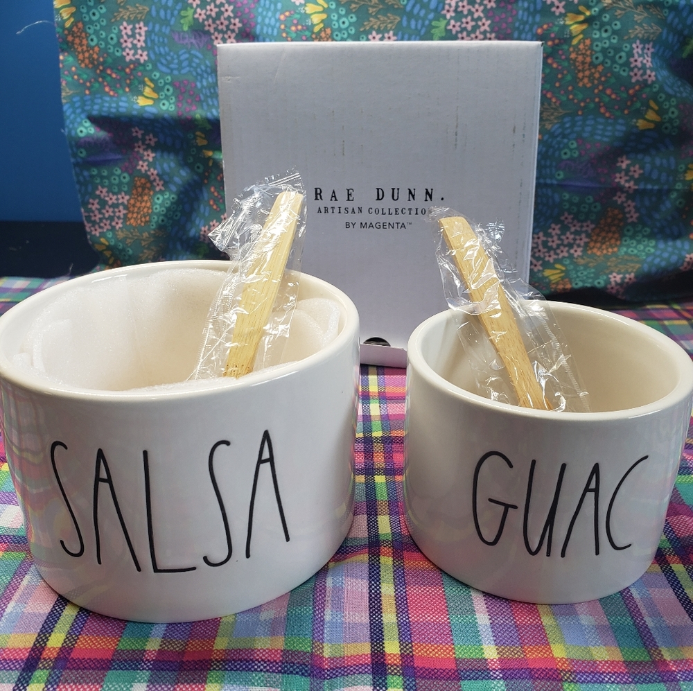Rae Dunn Salsa and Guac Bowls with Bamboo Spoons
